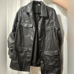 H&M - BLACK LEATHER OVERSIZED JACKET /SHACKET
